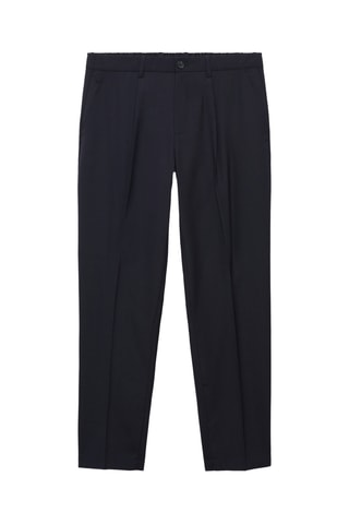 Pantalon laine froide slim-fit pinces - Bleu nuit
