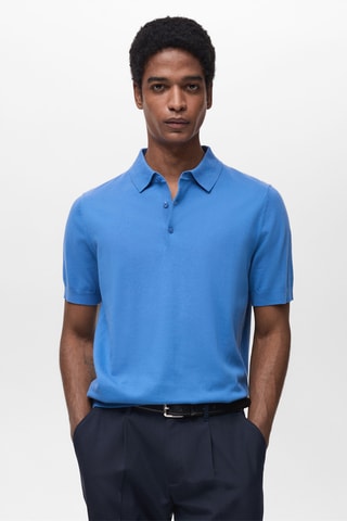 Polo maille fine 100 % coton - Bleu