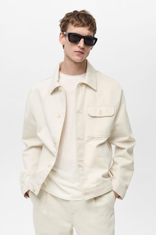 Veste en lin et coton mélangé avec poche - Ecru
