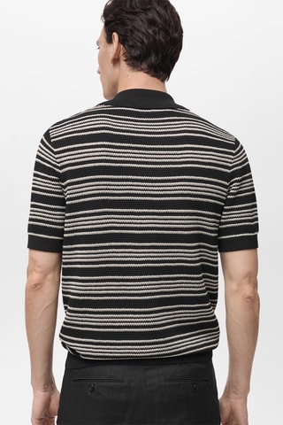 Polo maille torsadée rayures - Noir