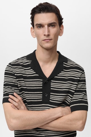 Polo maille torsadée rayures - Noir