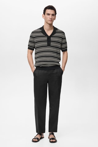 Polo maille torsadée rayures - Noir