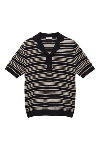 Polo maille torsadée rayures - Noir