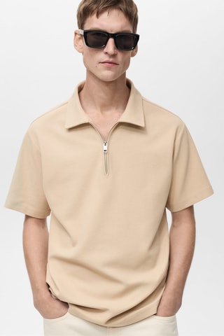 Polo structuré col zippé - Beige