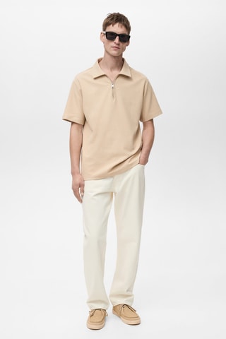 Polo structuré col zippé - Beige