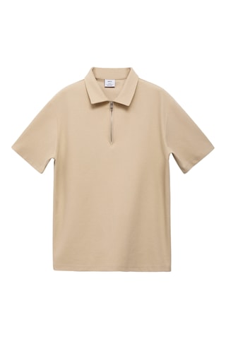Polo structuré col zippé - Beige