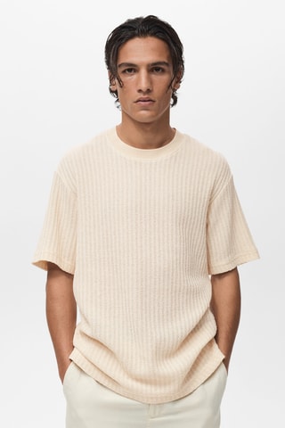 T-shirt maille côtelée - Ivoire