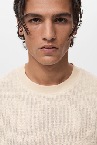 T-shirt maille côtelée - Ivoire