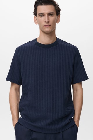 T-shirt maille côtelée - Bleu encre