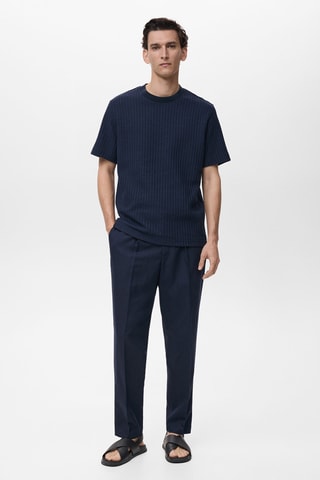 T-shirt maille côtelée - Bleu encre