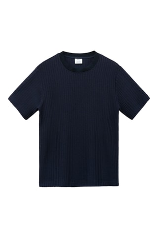 T-shirt maille côtelée - Bleu encre