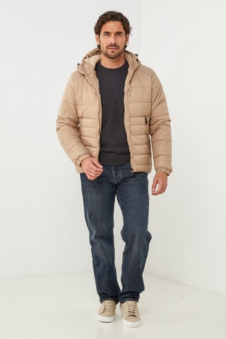 Doudoune droite à capuche - Beige