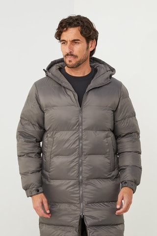 Doudoune longue droite à capuche - Gris