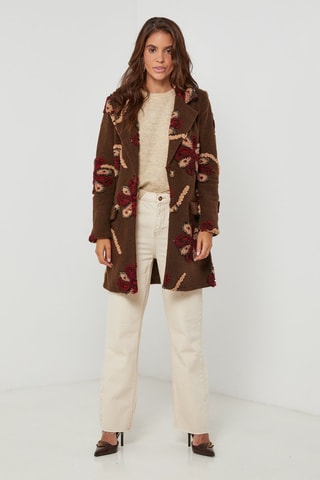 Manteau droit - Beige, marron et rouge