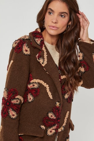 Manteau droit - Beige, marron et rouge