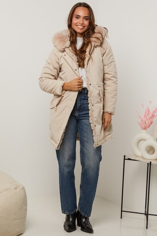 Parka droite réversible à capuche - Beige