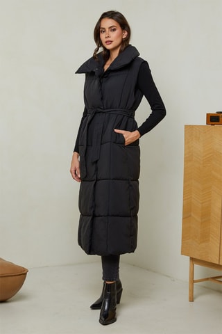 Doudoune longue droite sans manches - Noir