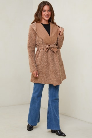 Manteau droit à capuche - Camel