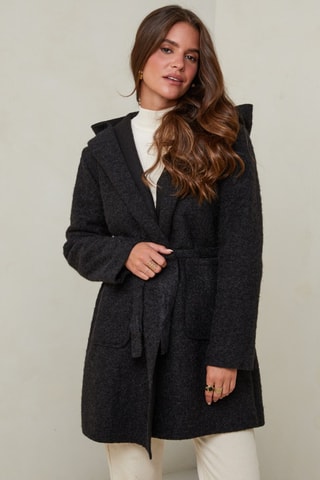 Manteau droit à capuche - Noir