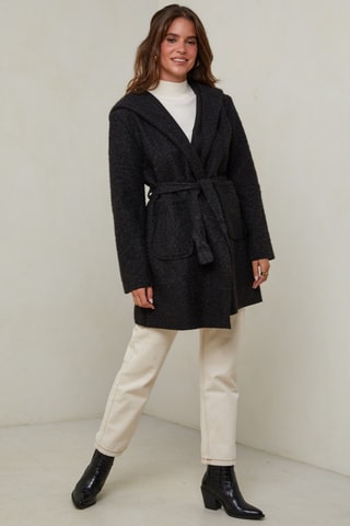 Manteau droit à capuche - Noir