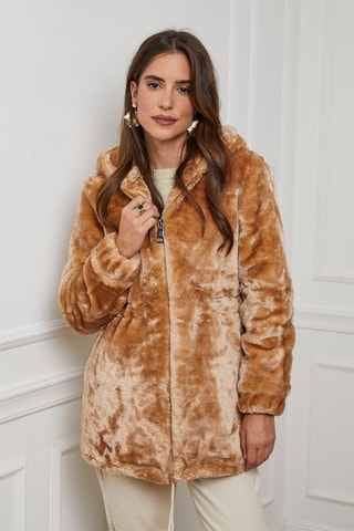 Veste droite à capuche - Camel