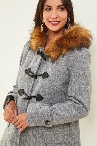 Manteau droit à capuche - Gris