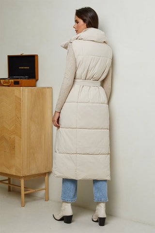 Colete acolchoado comprido - Bege