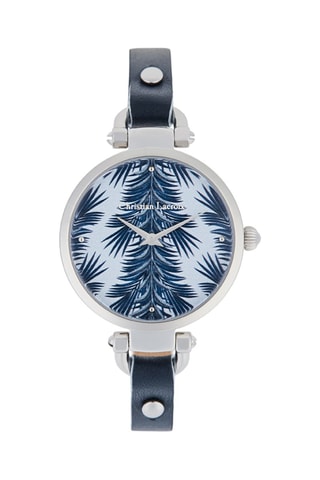 Reloj de cuarzo de piel - Azul marino y plateado