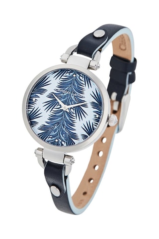 Reloj de cuarzo de piel - Azul marino y plateado