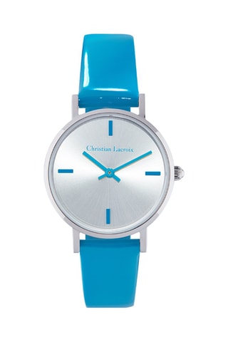 Reloj de cuarzo de piel de charol - Turquesa y plateado