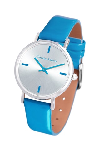 Reloj de cuarzo de piel de charol - Turquesa y plateado