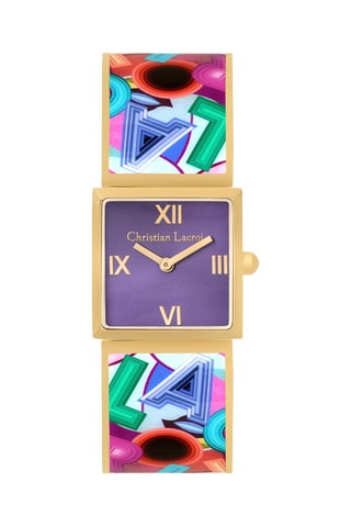 Reloj de cuarzo de acero Lacroix Palette - Dorado y violeta