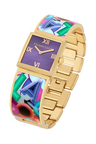 Reloj de cuarzo de acero Lacroix Palette - Dorado y violeta