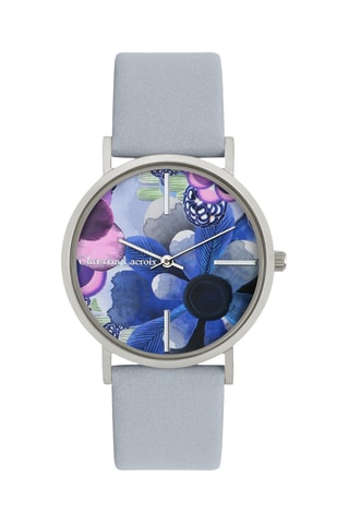Reloj de cuarzo de piel Summer Bloom - Celeste y plateado