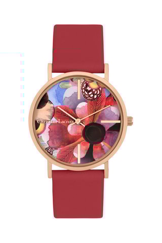 Reloj de cuarzo de piel Summer Bloom - Rojo y rosa dorado
