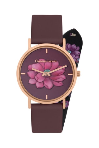 Reloj de cuarzo de piel Jardin des Hesperides - Burdeos y dorado