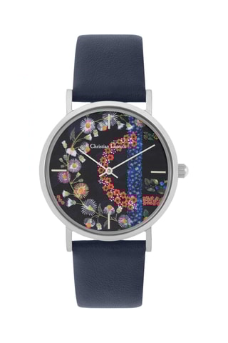 Reloj de cuarzo de piel Spring Labyrinth - Azul marino y plateado