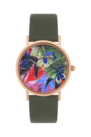 Reloj de cuarzo de piel Fall’ing Love - Verde y dorado
