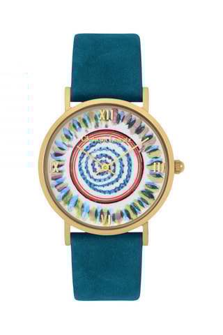 Reloj de cuarzo de piel Picnic - Azul pato y dorado