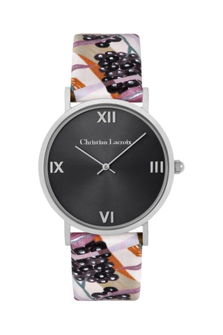 Reloj de cuarzo de piel Herbalism - Negro y plateado