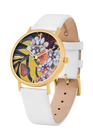 Reloj de cuarzo de piel Otro Mundo - Blanco y dorado