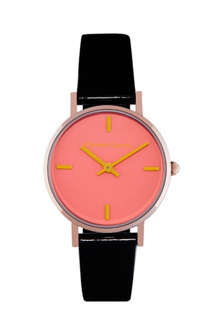 Reloj de cuarzo de piel de charol - Negro y rosa dorado