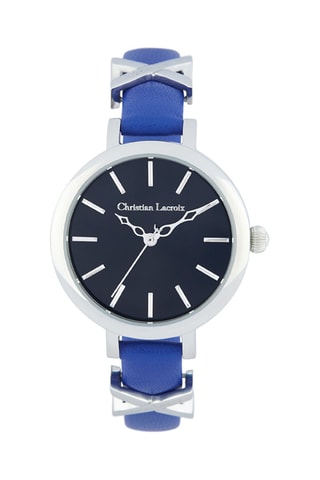 Reloj de cuarzo de piel - Azul rey y negro