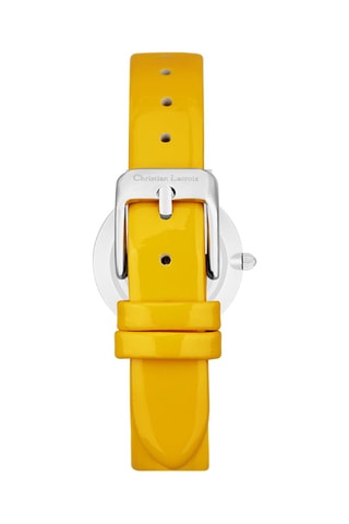 Reloj de cuarzo de piel de charol - Amarillo y plateado