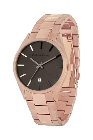 Reloj de cuarzo de acero - Rosa dorado y marrón oscuro - Christian Lacroix