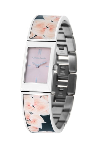 Reloj de cuarzo de acero Feuillages - Plateado y rosa