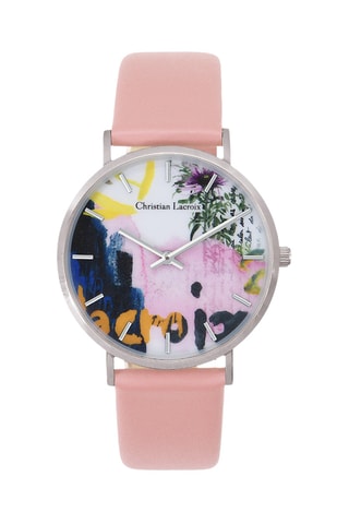 Montre à quartz en cuir Herbier - Rose et argenté