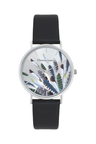 Reloj de cuarzo de piel Prête-moi ta plume - Negro y plateado