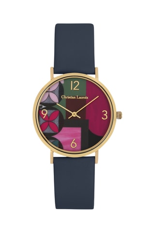 Reloj de cuarzo de piel Mosaic freak - Azul marino y dorado