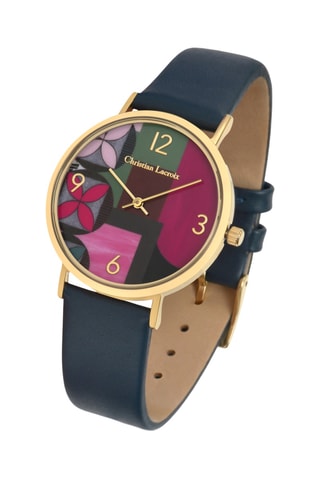 Reloj de cuarzo de piel Mosaic freak - Azul marino y dorado